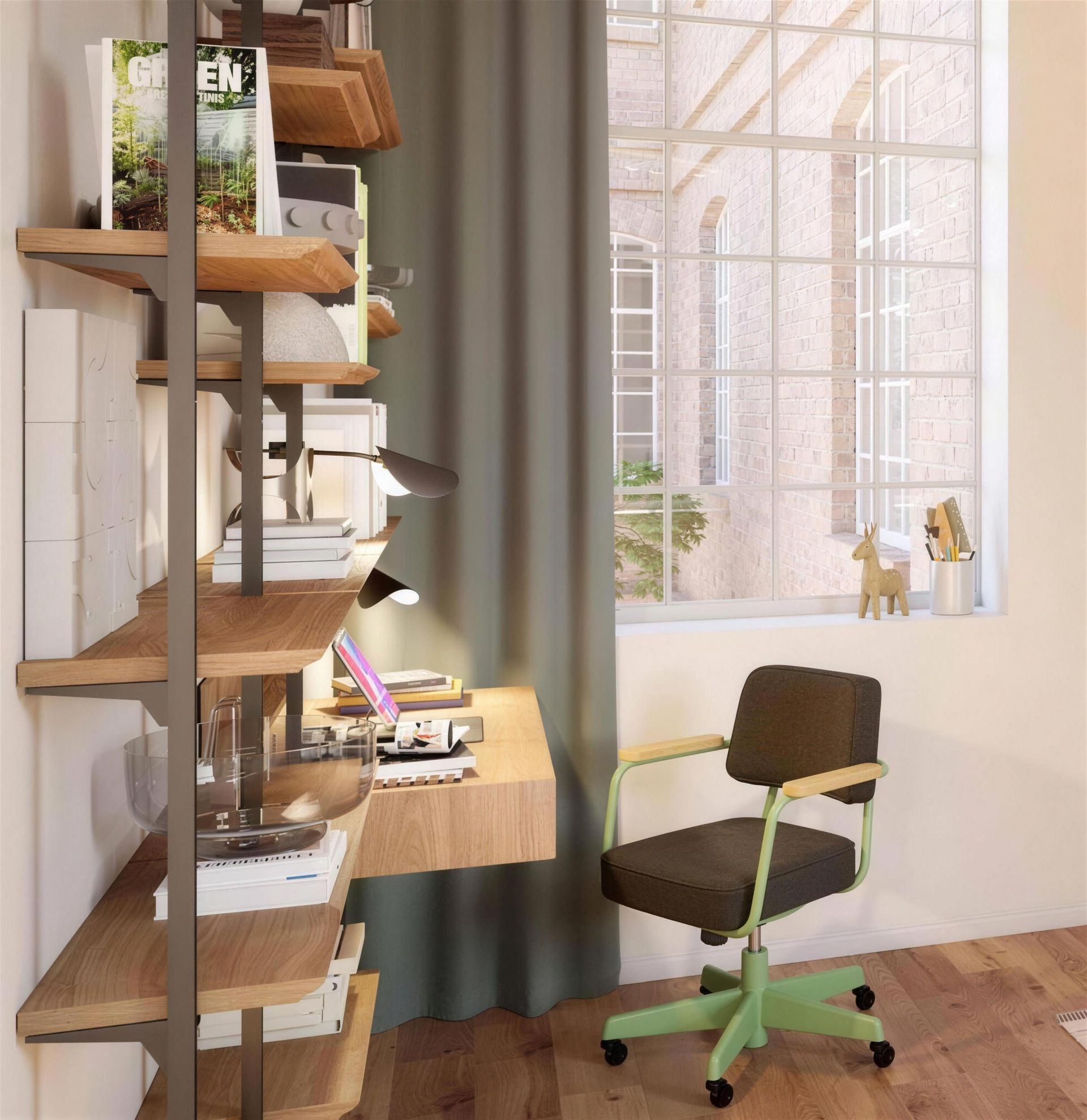 Abgetrenntes Homeoffice hinter Glasschiebetür
